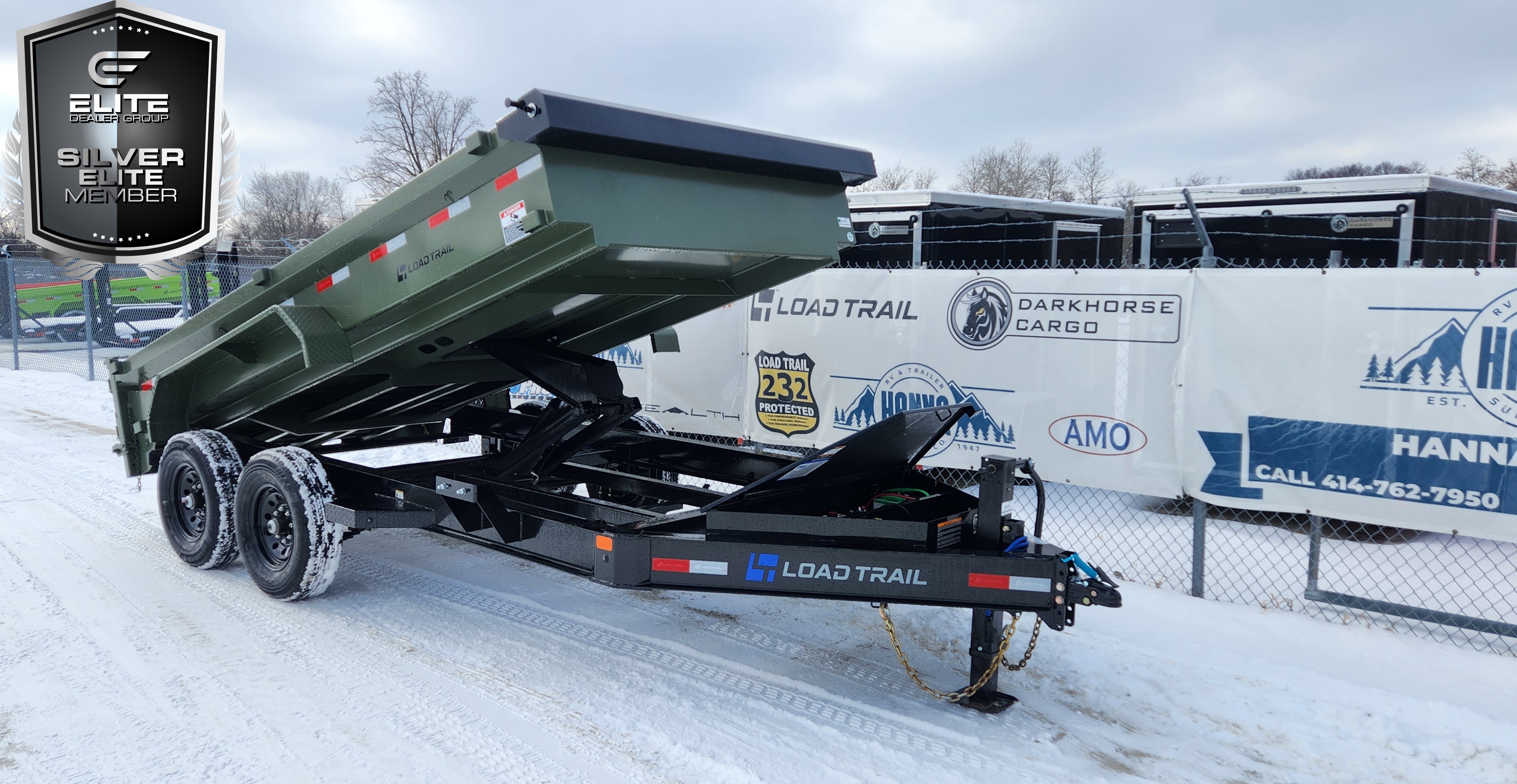 Load Trail 83 X 14 Tandem Axle 14,000 Lb Economy Dump Trailer- 18" Sides- Army Green